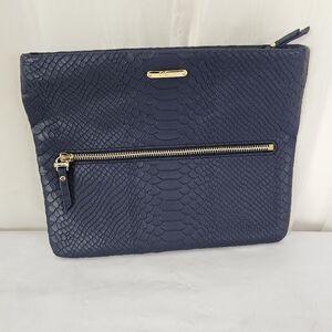 GiGi New York Navy Blue Clutch Bag Reptile Texture